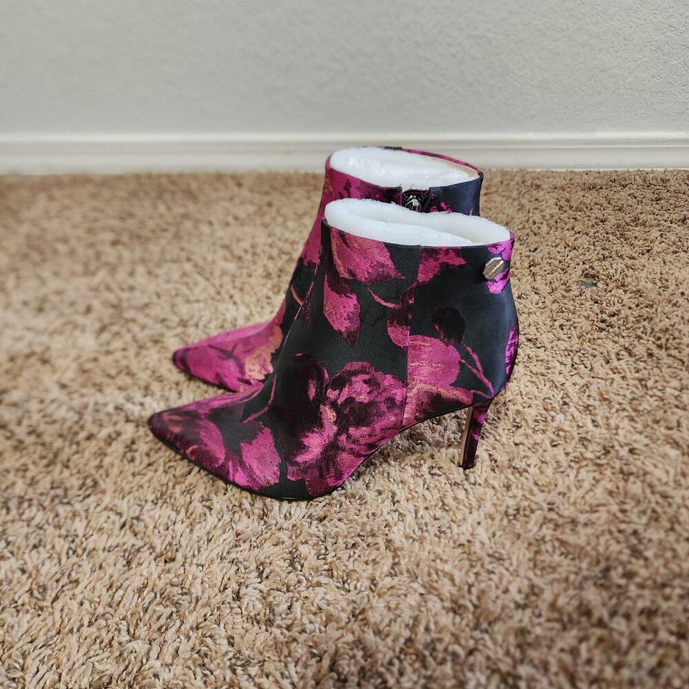 Louise et Cie Floral Ankle Boots Magneta Pink Black Pointed Toe Booties 6.5 New - Picture 3 of 7